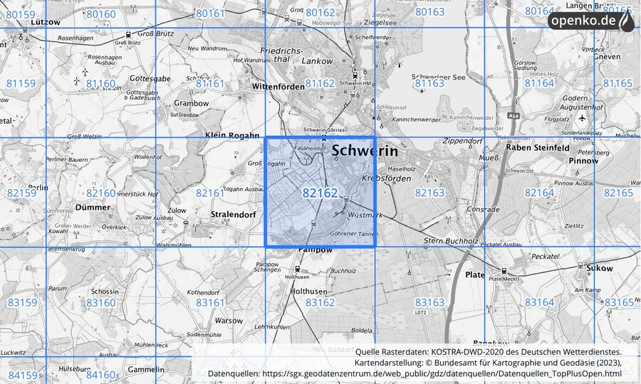 Übersichtskarte des KOSTRA-DWD-2020-Rasterfeldes Nr. 82162