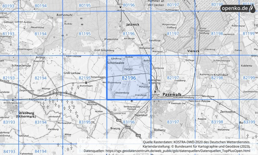 KOSTRA-DWD-2020 Rasterfeld Nr. 82196