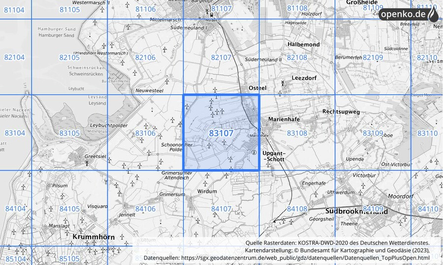 KOSTRA-DWD-2020 Rasterfeld Nr. 83107