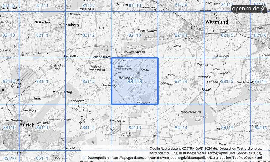 KOSTRA-DWD-2020 Rasterfeld Nr. 83113