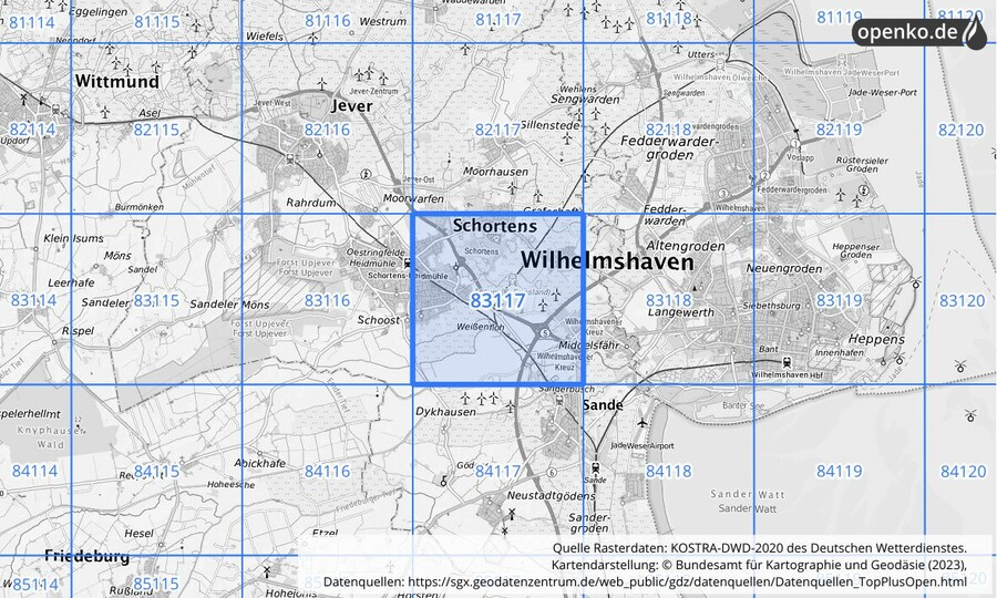 KOSTRA-DWD-2020 Rasterfeld Nr. 83117