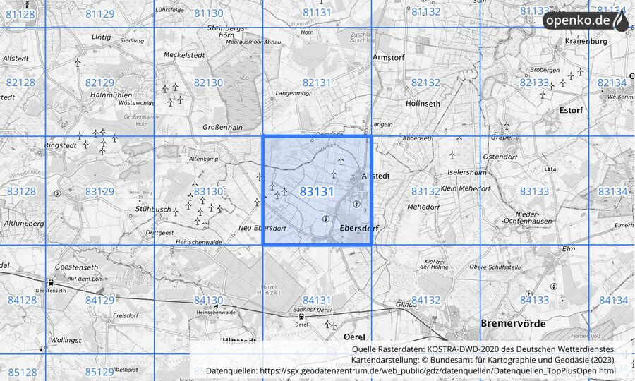 KOSTRA-DWD-2020 Rasterfeld Nr. 83131