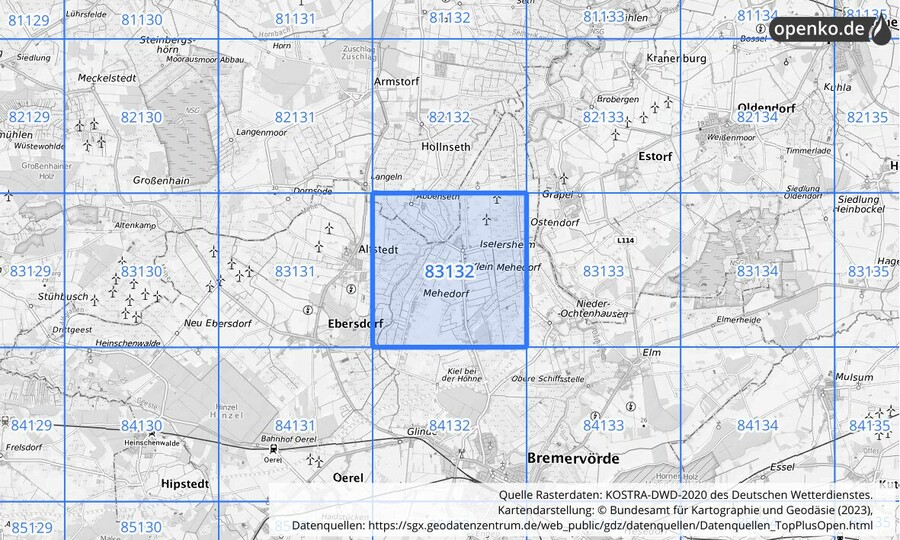 KOSTRA-DWD-2020 Rasterfeld Nr. 83132