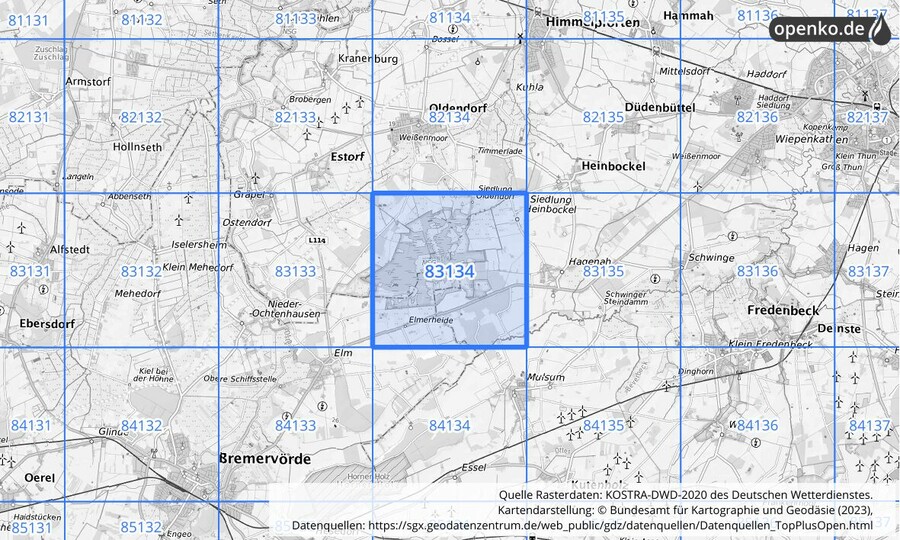 KOSTRA-DWD-2020 Rasterfeld Nr. 83134