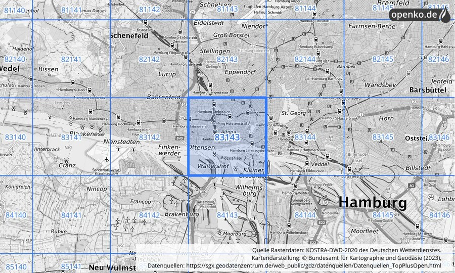 KOSTRA-DWD-2020 Rasterfeld Nr. 83143