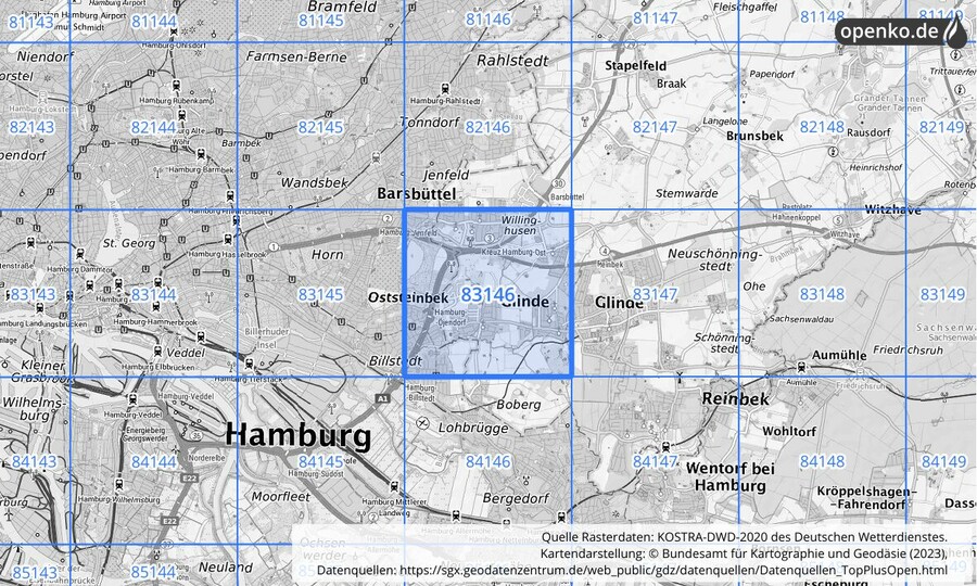 KOSTRA-DWD-2020 Rasterfeld Nr. 83146