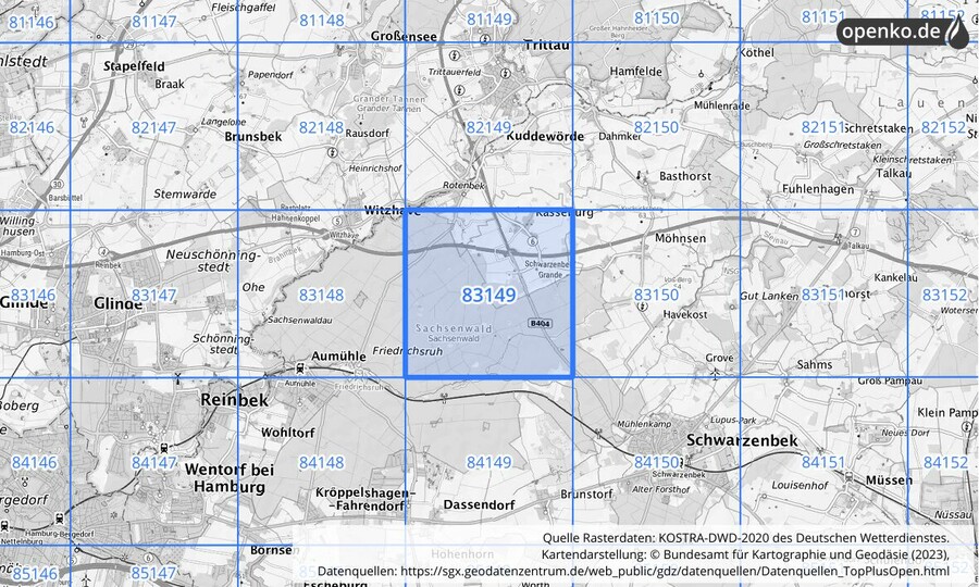 KOSTRA-DWD-2020 Rasterfeld Nr. 83149