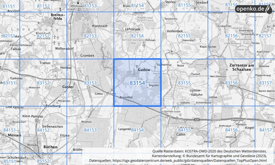 KOSTRA-DWD-2020 Rasterfeld Nr. 83154