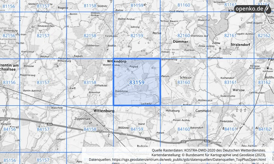 KOSTRA-DWD-2020 Rasterfeld Nr. 83159