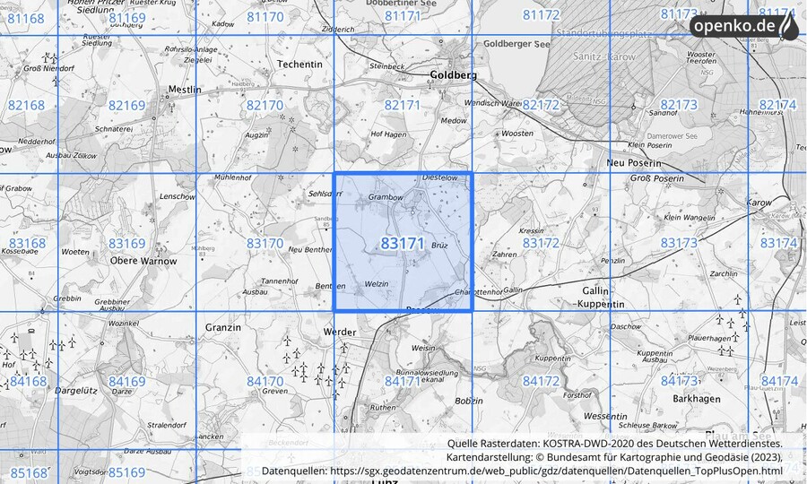 KOSTRA-DWD-2020 Rasterfeld Nr. 83171