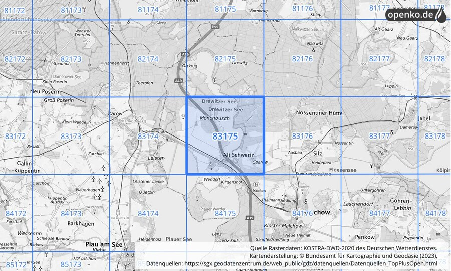 Übersichtskarte des KOSTRA-DWD-2020-Rasterfeldes Nr. 83175