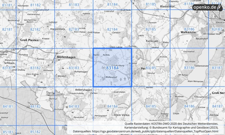 KOSTRA-DWD-2020 Rasterfeld Nr. 83184