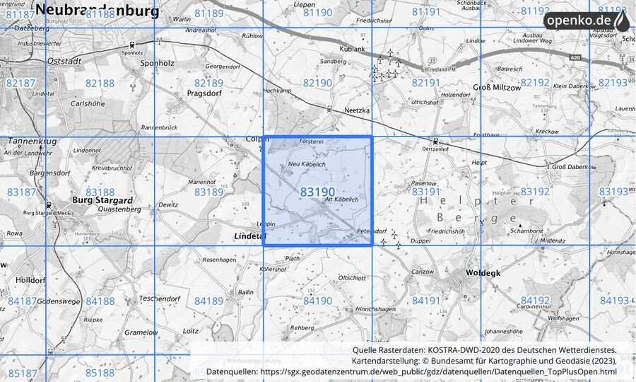 KOSTRA-DWD-2020 Rasterfeld Nr. 83190