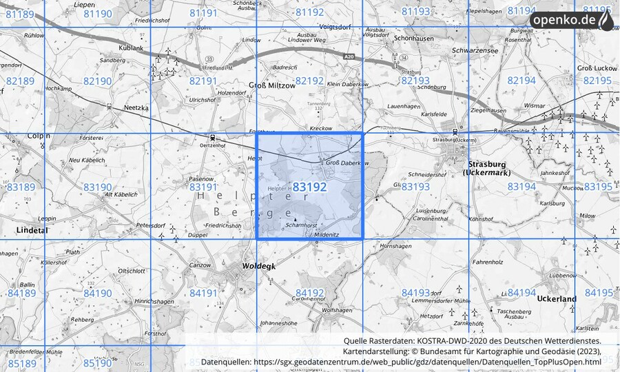 KOSTRA-DWD-2020 Rasterfeld Nr. 83192