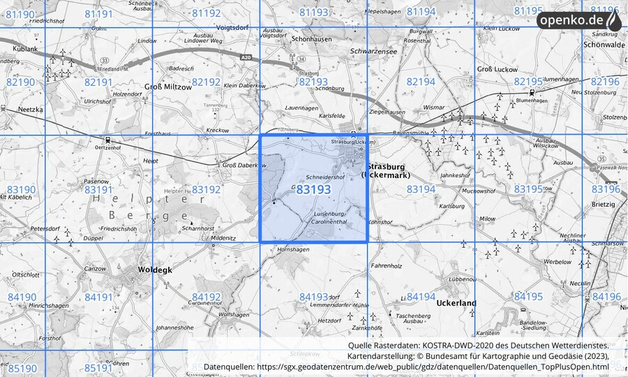 KOSTRA-DWD-2020 Rasterfeld Nr. 83193