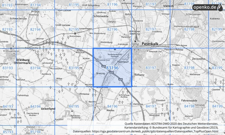 KOSTRA-DWD-2020 Rasterfeld Nr. 83196