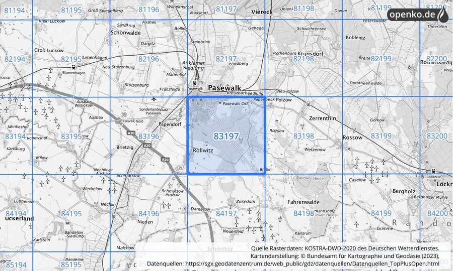 KOSTRA-DWD-2020 Rasterfeld Nr. 83197