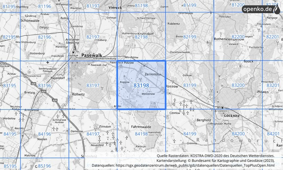 KOSTRA-DWD-2020 Rasterfeld Nr. 83198