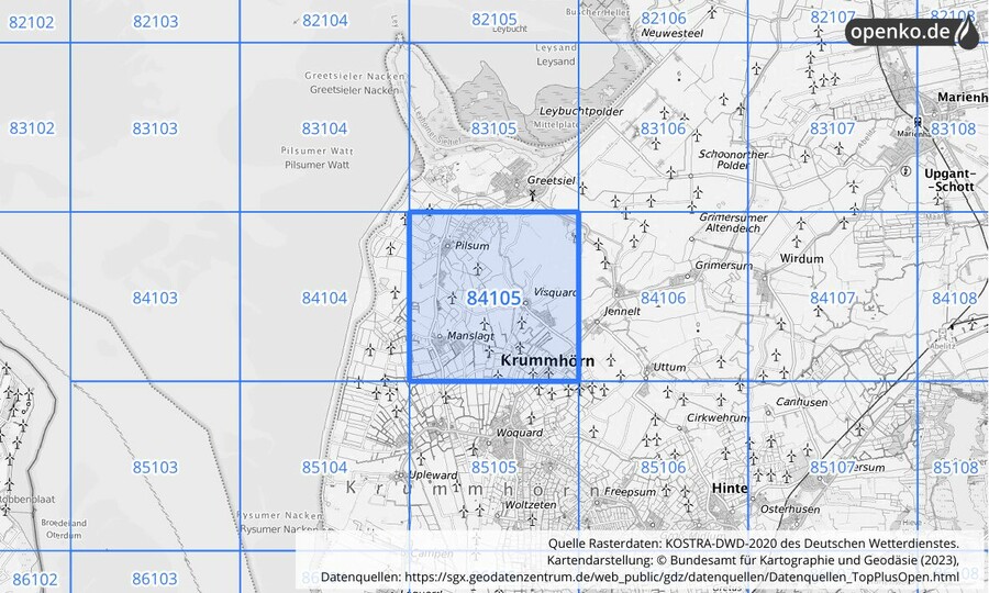 KOSTRA-DWD-2020 Rasterfeld Nr. 84105