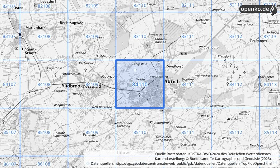 KOSTRA-DWD-2020 Rasterfeld Nr. 84110