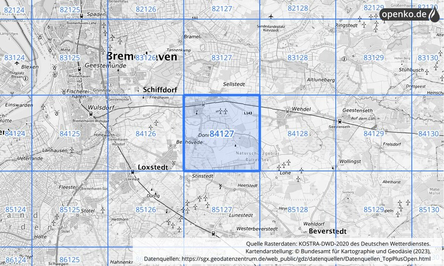 KOSTRA-DWD-2020 Rasterfeld Nr. 84127