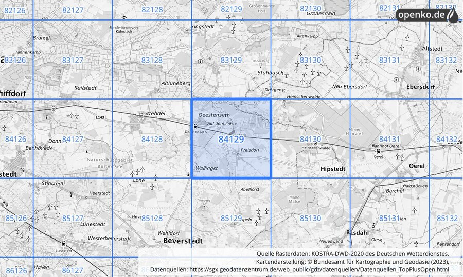 KOSTRA-DWD-2020 Rasterfeld Nr. 84129