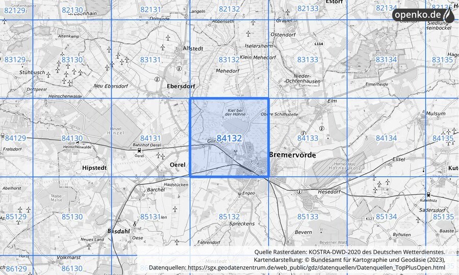 KOSTRA-DWD-2020 Rasterfeld Nr. 84132