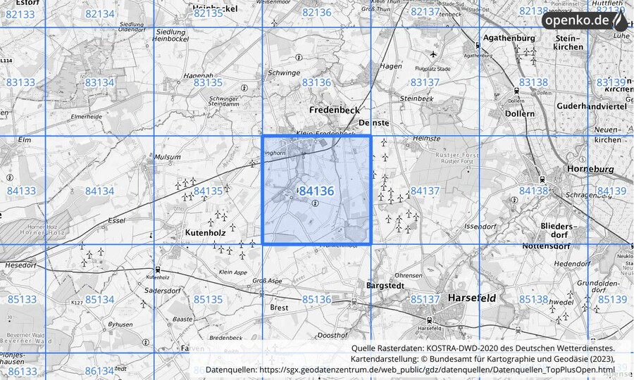 KOSTRA-DWD-2020 Rasterfeld Nr. 84136