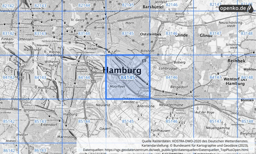 KOSTRA-DWD-2020 Rasterfeld Nr. 84145