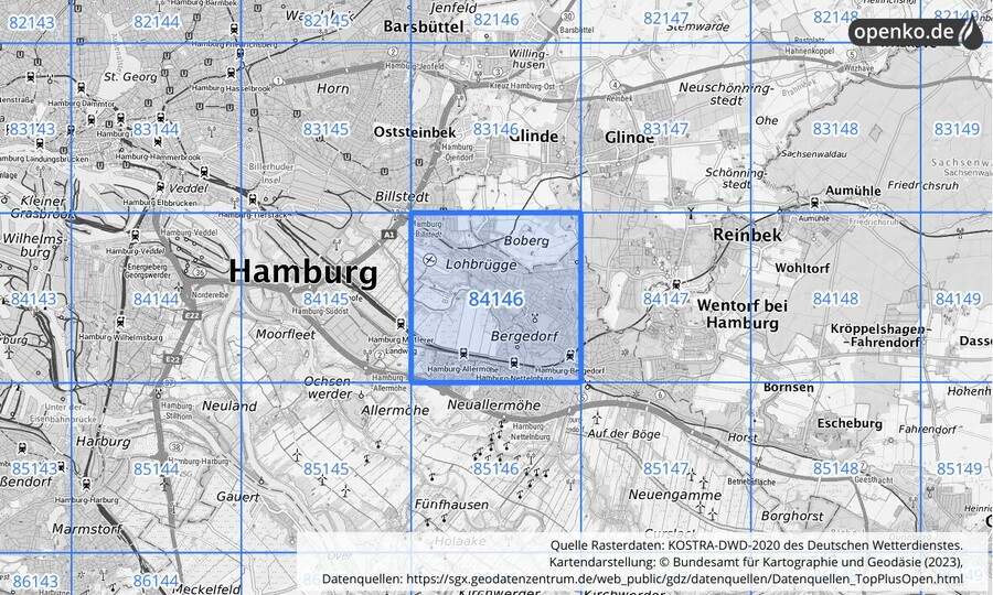 KOSTRA-DWD-2020 Rasterfeld Nr. 84146