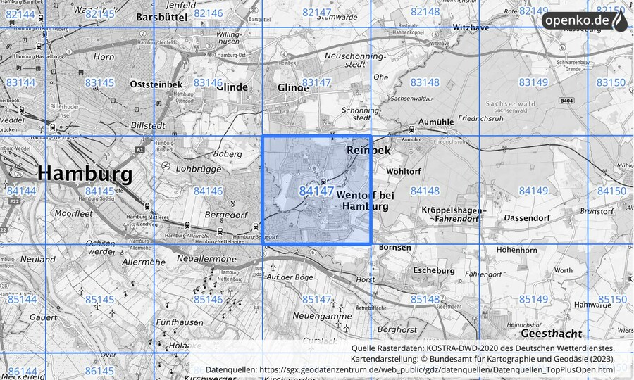 KOSTRA-DWD-2020 Rasterfeld Nr. 84147