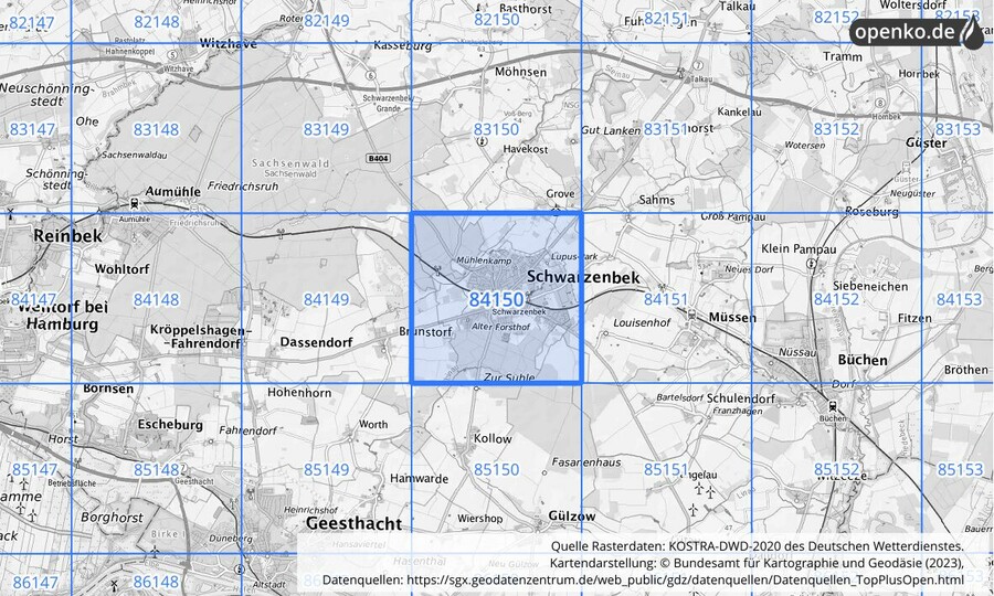 KOSTRA-DWD-2020 Rasterfeld Nr. 84150