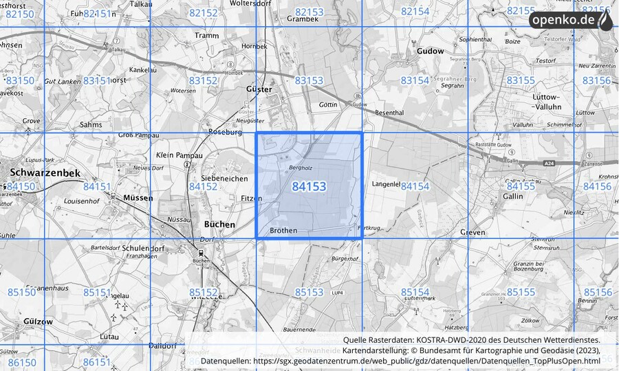 KOSTRA-DWD-2020 Rasterfeld Nr. 84153