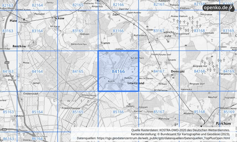 KOSTRA-DWD-2020 Rasterfeld Nr. 84166