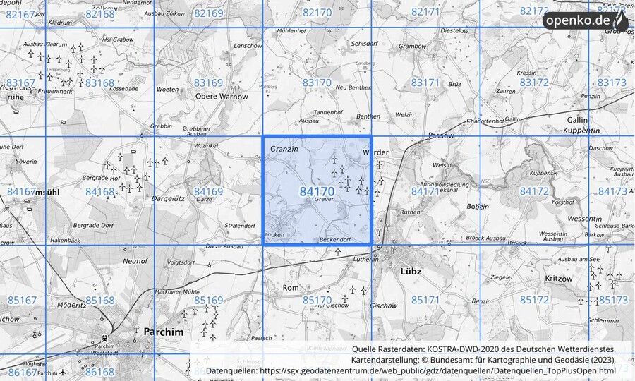 KOSTRA-DWD-2020 Rasterfeld Nr. 84170