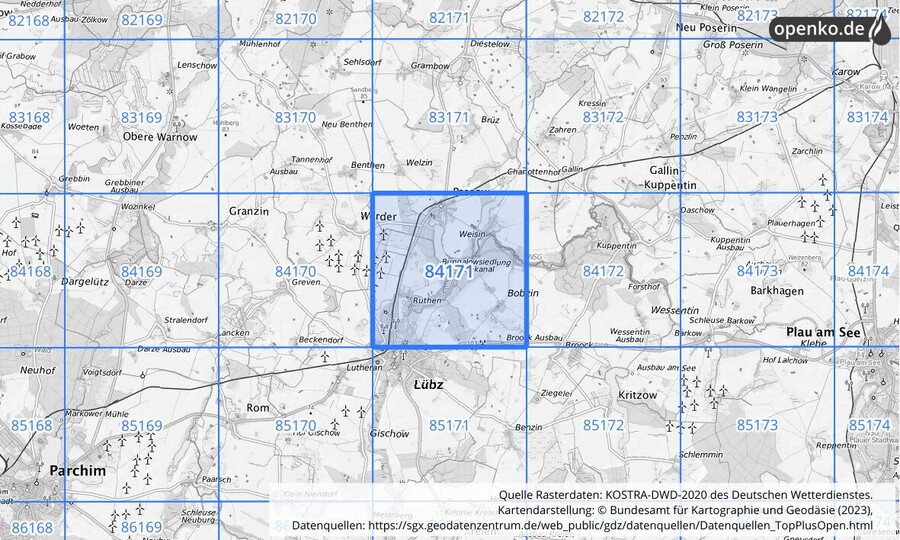 KOSTRA-DWD-2020 Rasterfeld Nr. 84171