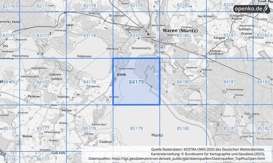 Übersichtskarte des KOSTRA-DWD-2020-Rasterfeldes Nr. 84179