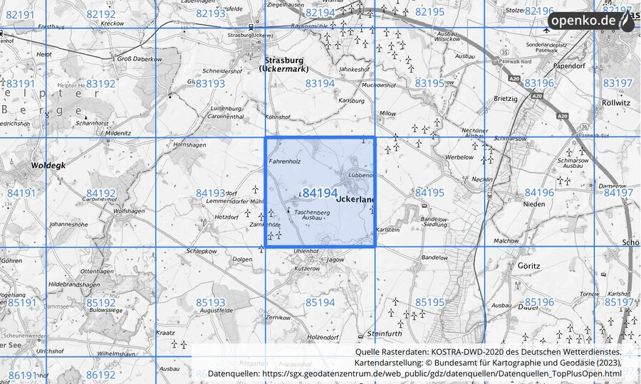 KOSTRA-DWD-2020 Rasterfeld Nr. 84194