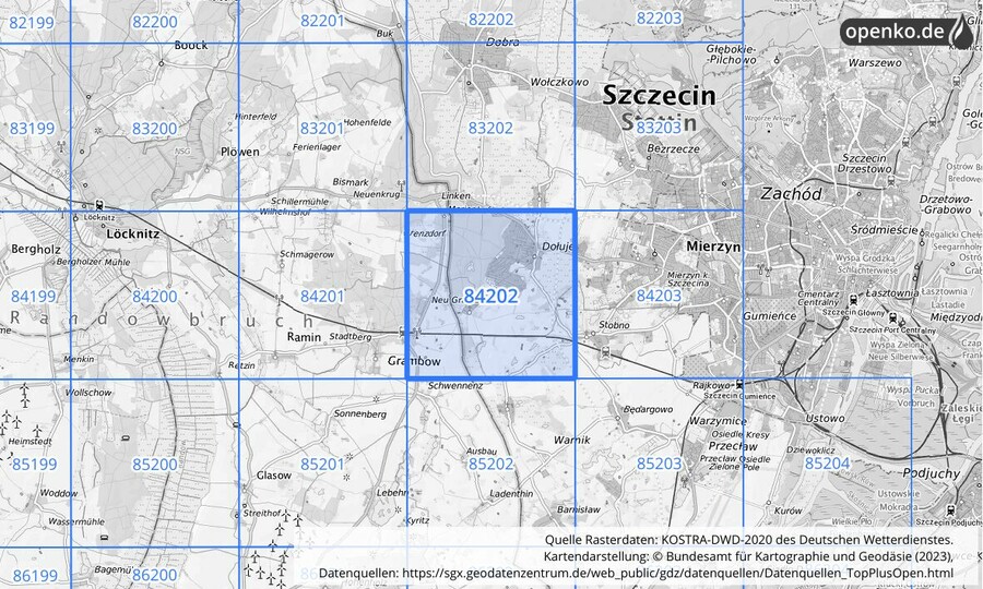 Übersichtskarte des KOSTRA-DWD-2020-Rasterfeldes Nr. 84202