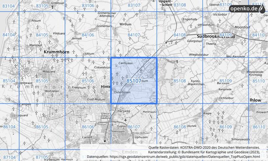 KOSTRA-DWD-2020 Rasterfeld Nr. 85107