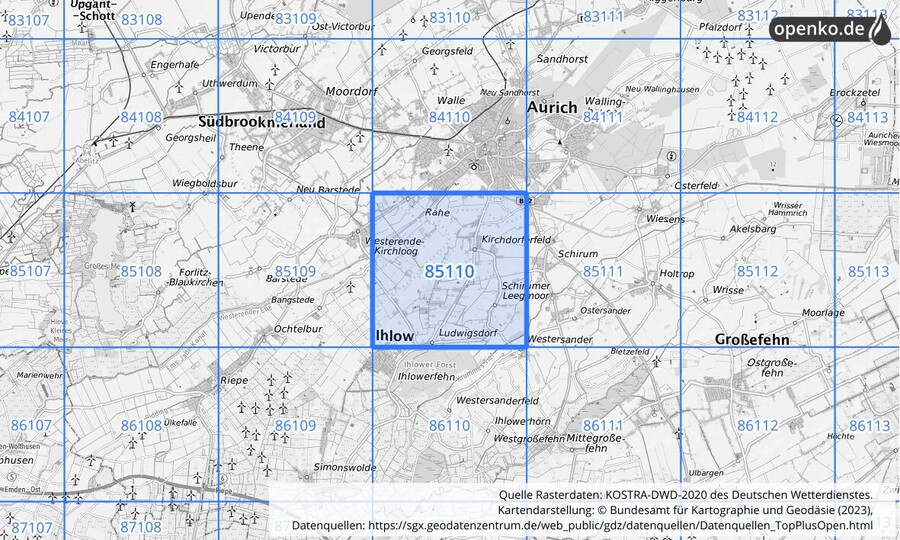 KOSTRA-DWD-2020 Rasterfeld Nr. 85110