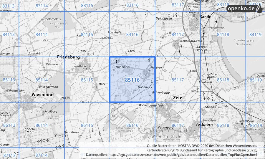 KOSTRA-DWD-2020 Rasterfeld Nr. 85116