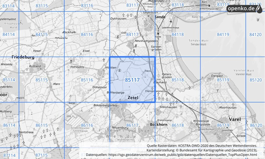 KOSTRA-DWD-2020 Rasterfeld Nr. 85117