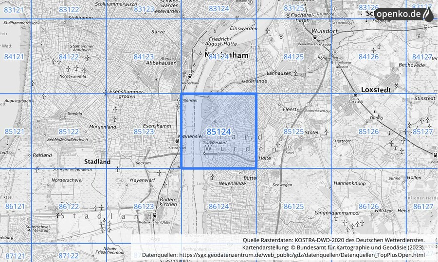 KOSTRA-DWD-2020 Rasterfeld Nr. 85124