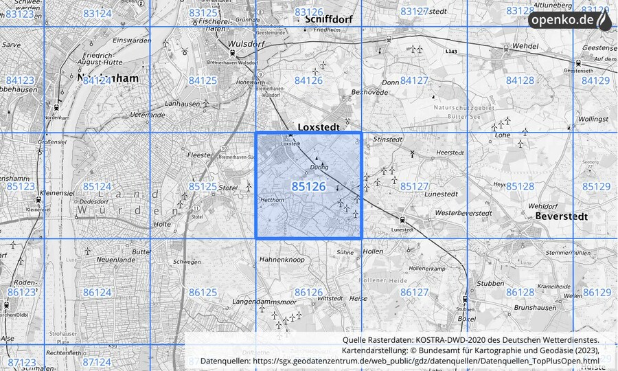 KOSTRA-DWD-2020 Rasterfeld Nr. 85126