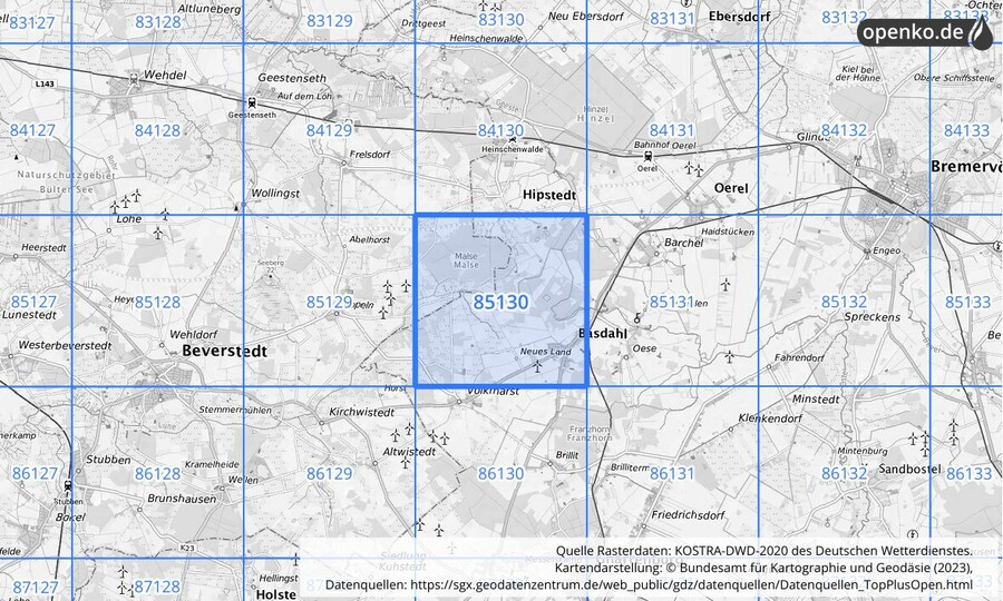 KOSTRA-DWD-2020 Rasterfeld Nr. 85130