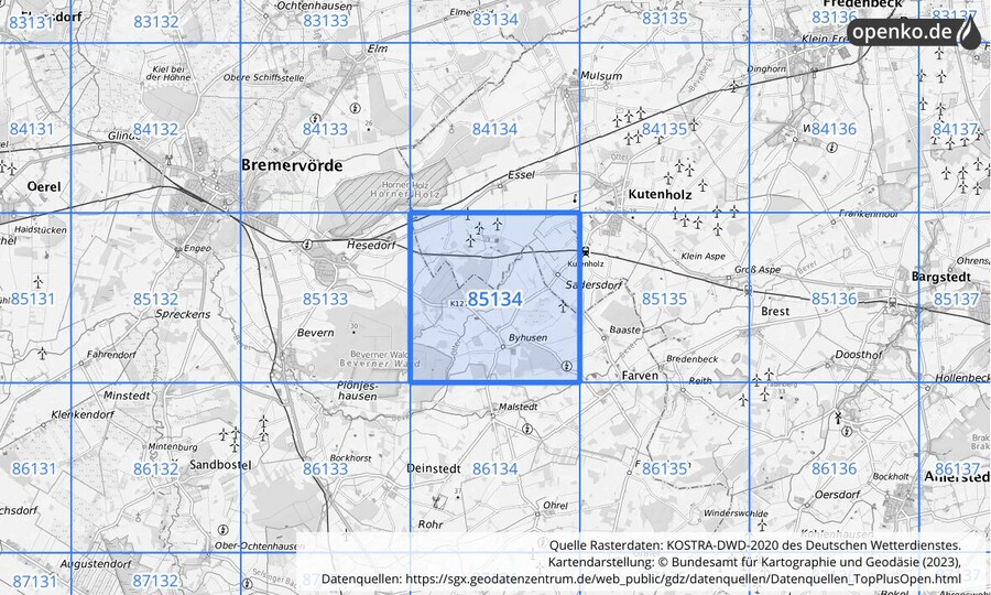 KOSTRA-DWD-2020 Rasterfeld Nr. 85134