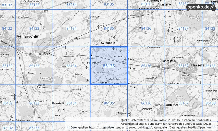 KOSTRA-DWD-2020 Rasterfeld Nr. 85135