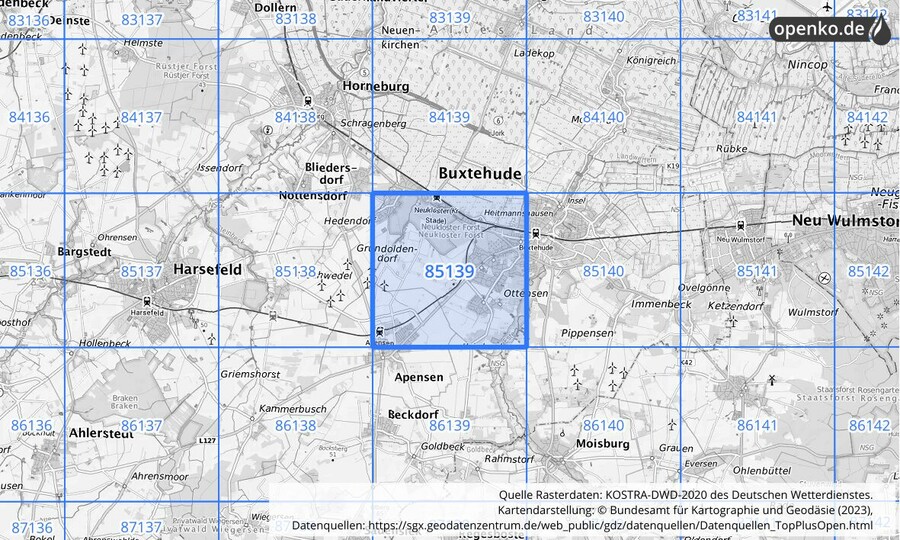 KOSTRA-DWD-2020 Rasterfeld Nr. 85139