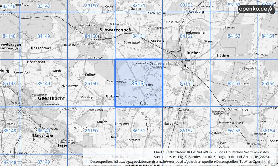 KOSTRA-DWD-2020 Rasterfeld Nr. 85151